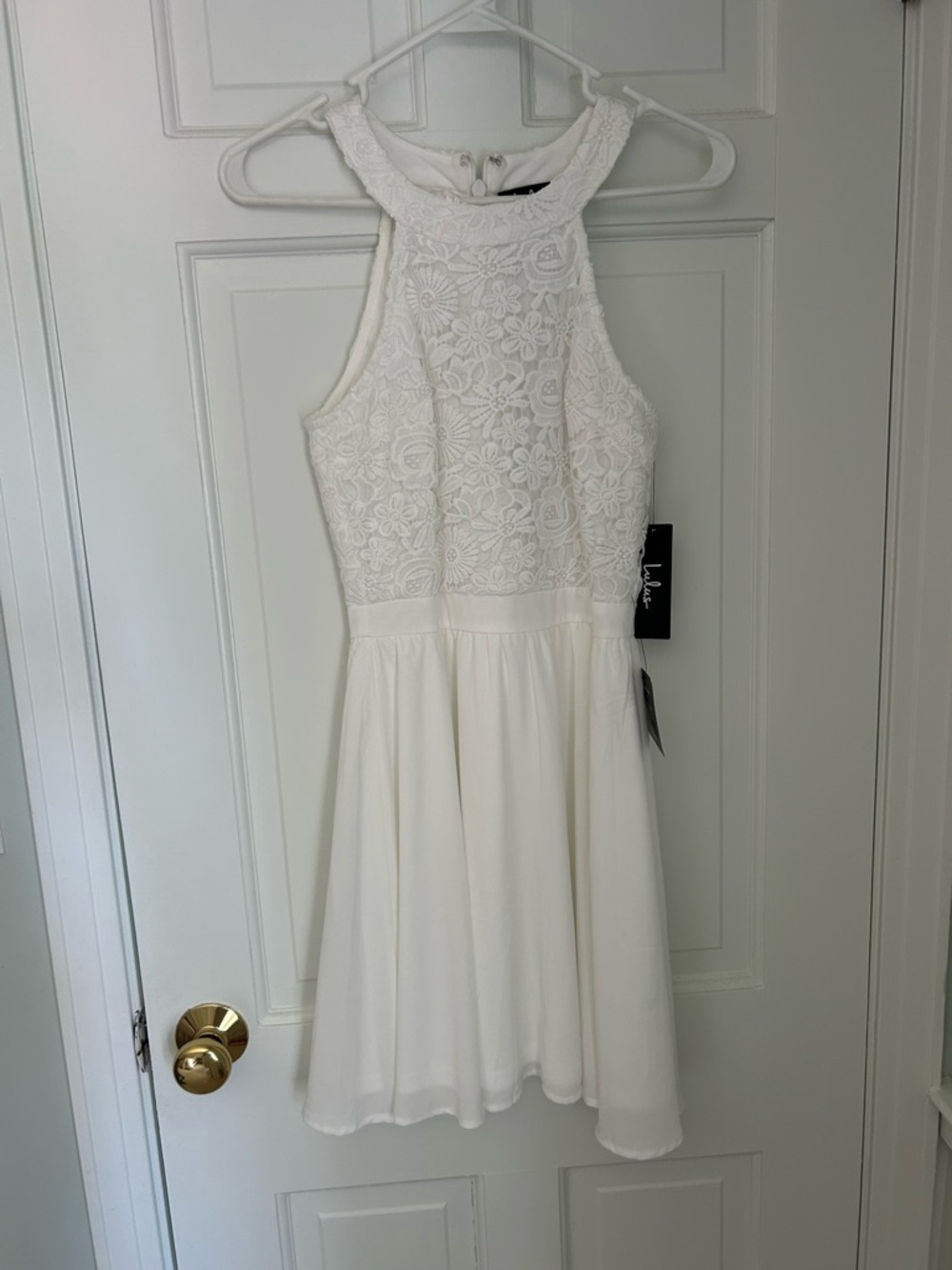 Lulu's Ivory Lace Halter Party Dress